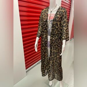 Leopard Print Long Sheer Kimono Jacket - Brown/Black